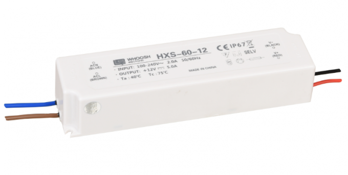 Dấu hiệu LED IP67 Bộ nguồn chống thấm Nước Vỏ nhựa 60W 12V 5A Trình điều khiển LED 0