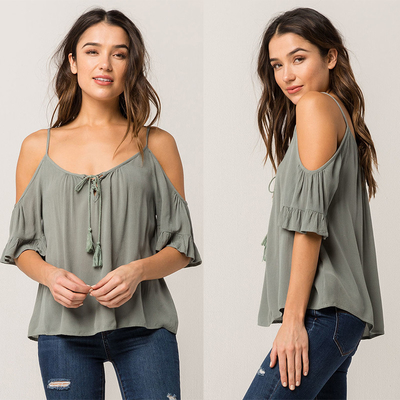 Phụ nữ Cold Shoulder V Neck Rayon Blouse